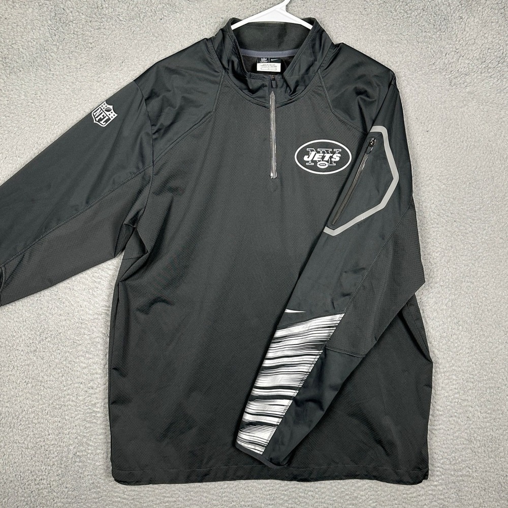 New York Jets Nike Jacket Mens Large Black NFL On-Field Quarter Zip Pullover EUC